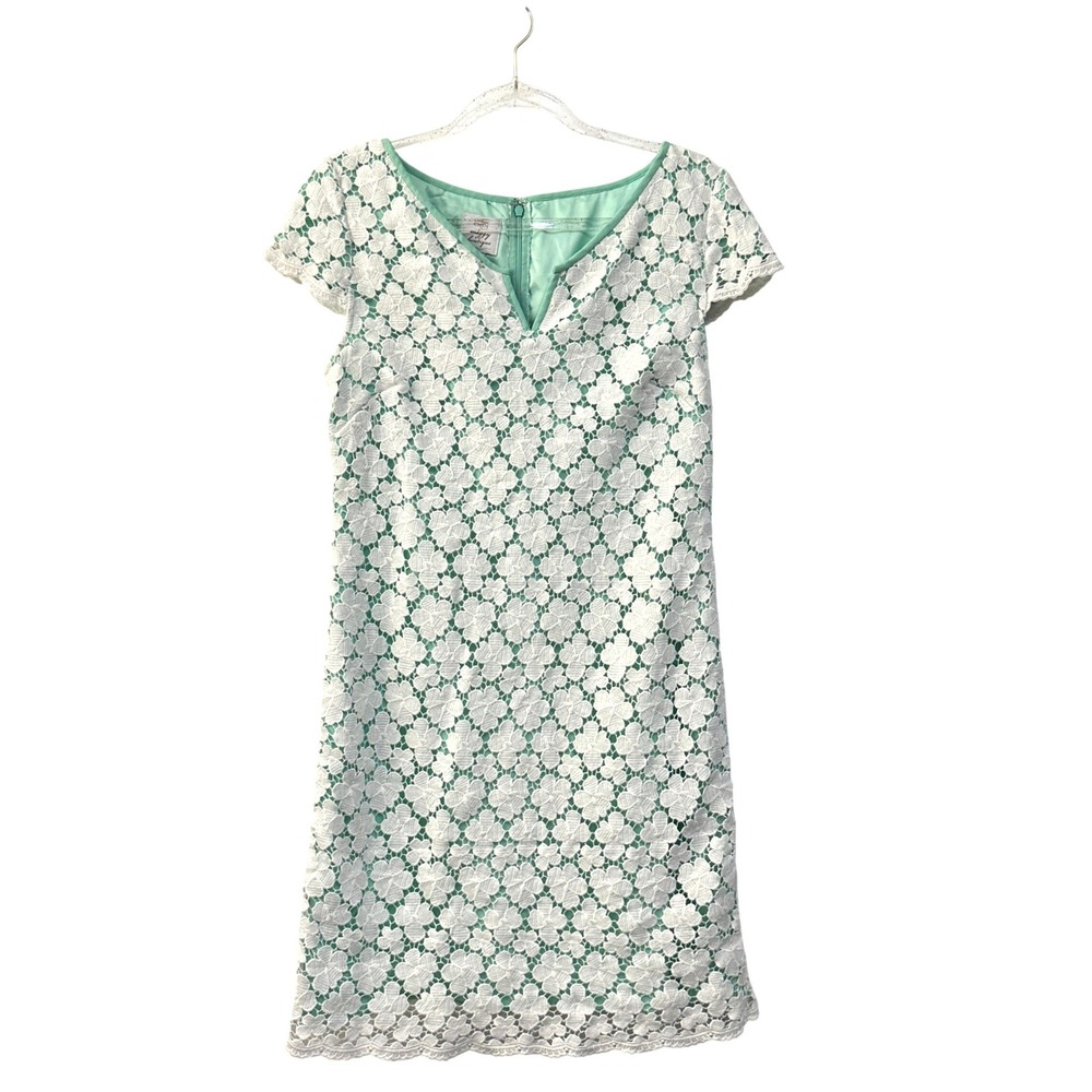 Suzi Chin for Maggy Boutique Mint Green White Floral Lace Sheath Dress Size 10